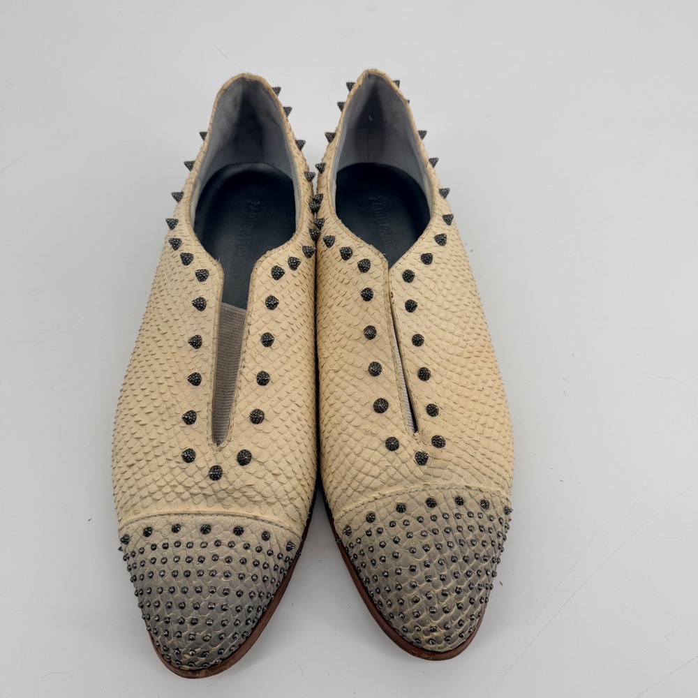 Zadig & Voltaire Cream Studded Slip-On Loafers - Picture 2 of 14
